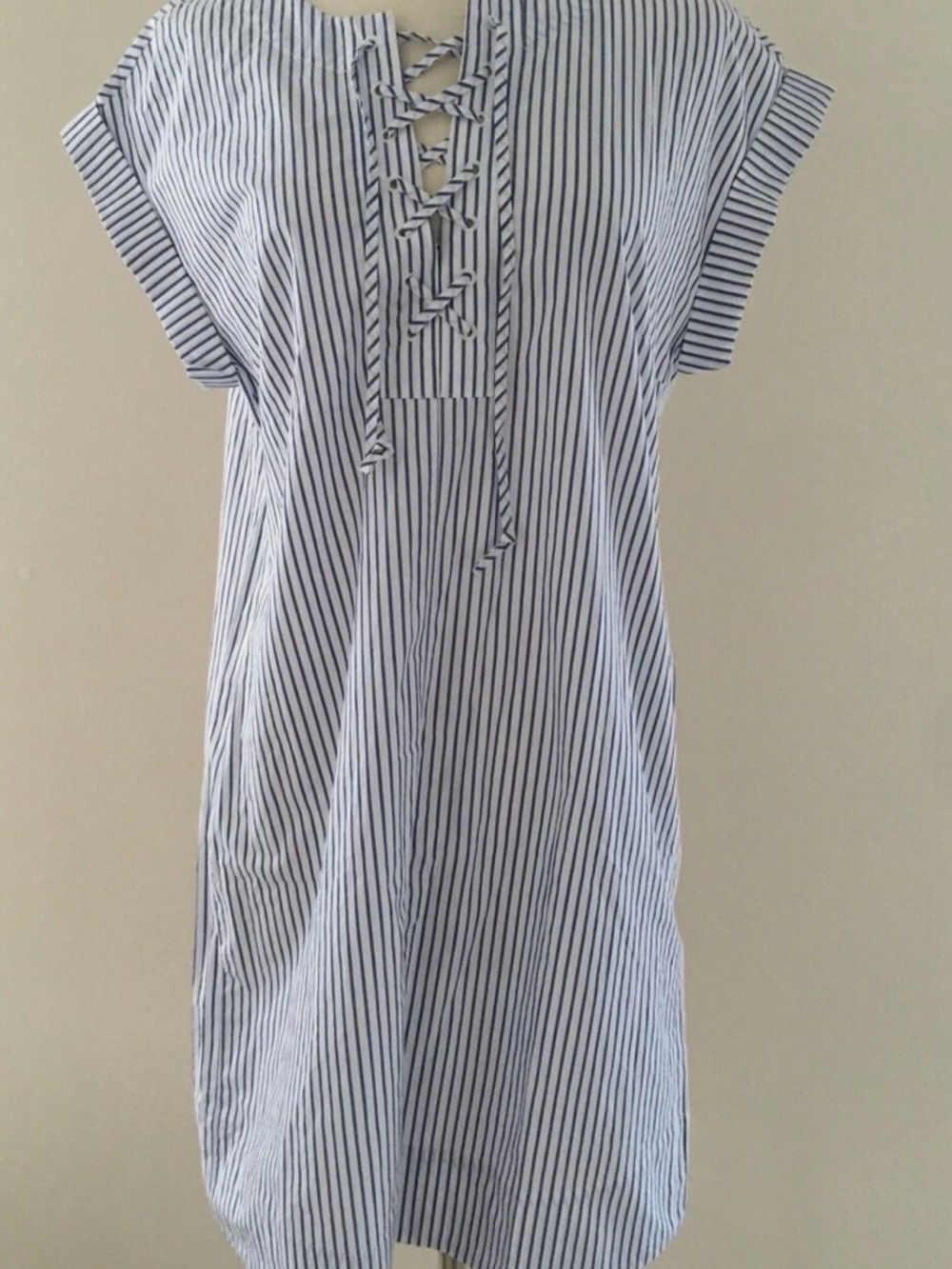 Blue & White Striped Lace-Up Dress